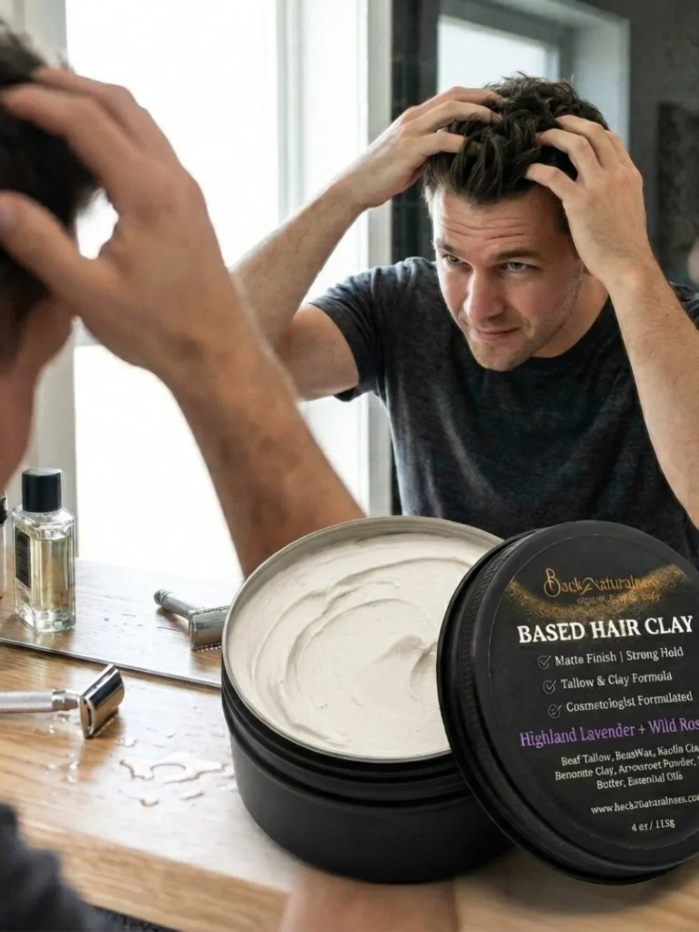 Back2Naturalness Tallow Hair Clay for Men • Matte Finish • Firm Hold • 4oz Jar